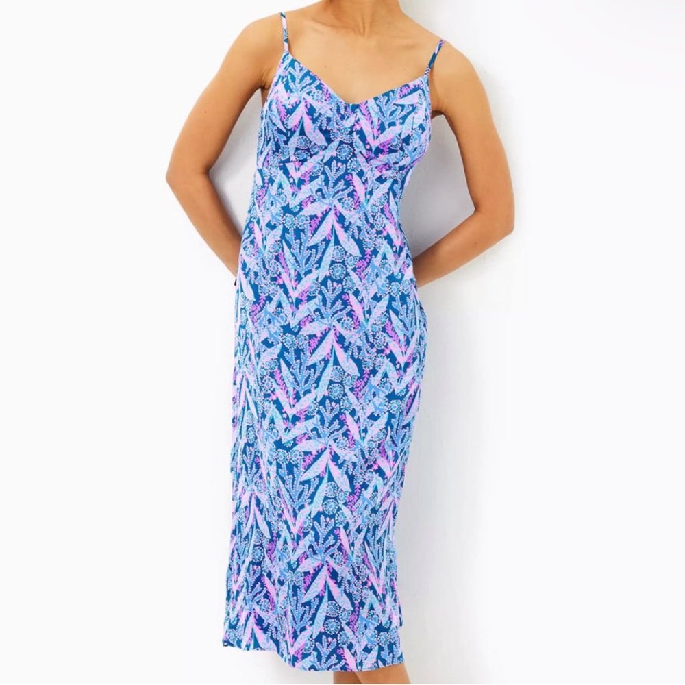 NEW Lilly Pulitzer Keana Satin Midi Slip Dress - Picture 2 of 8